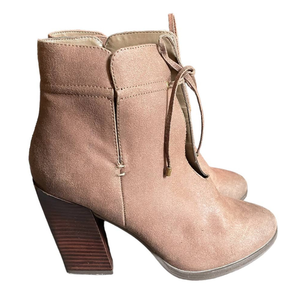 Sbicca Womens Leather Tie-Front Heel Ankle Boots Size 10US Pink